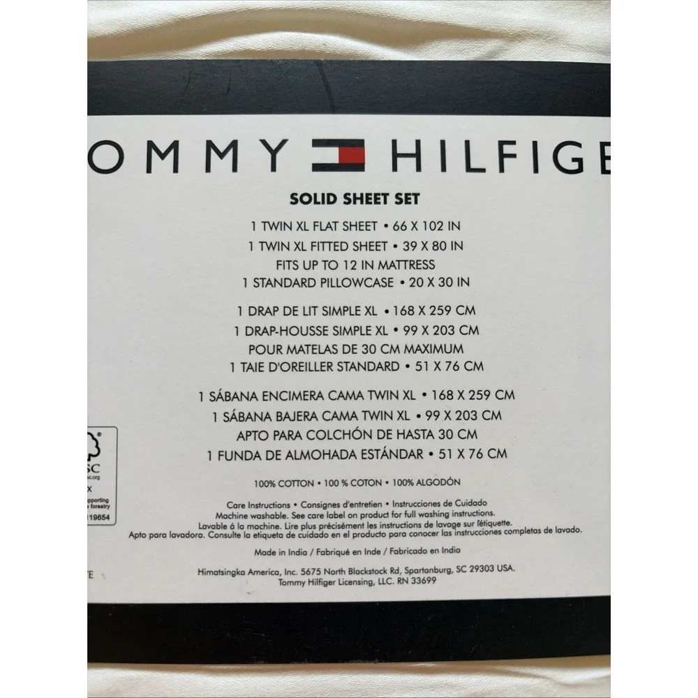 TOMMY HILFIGER Twin XL Size Sheet Set White NEW 100% Cotton 12 In Depth